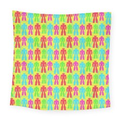 Colorful Robots Square Tapestry (large)