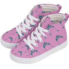 Pink Flower Teal Hat Kid s Hi-top Skate Sneakers by snowwhitegirl
