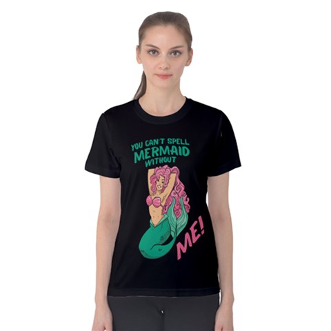 Cat Spell Mermaid Black Cotton T-shirt by creepycouture
