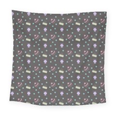 Cakes Yellow Pink Dot Sundaes Grey Square Tapestry (large)