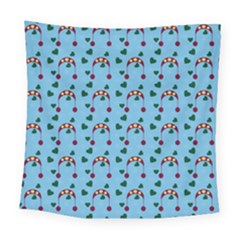 Winter Hat Red Green Hearts Snow Blue Square Tapestry (large)