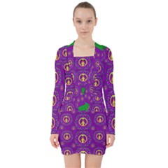 Peace Be With Us In Love And Understanding V-neck Bodycon Long Sleeve Dress by pepitasart