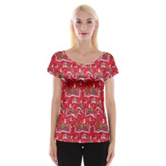 Red Background Christmas Cap Sleeve Tops by Nexatart
