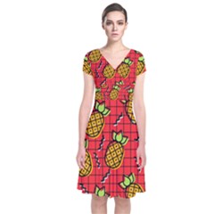 Fruit Pineapple Red Yellow Green Short Sleeve Front Wrap Dress by Alisyart