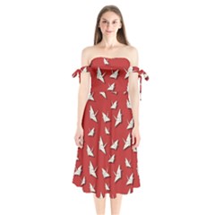 Paper Cranes Pattern Shoulder Tie Bardot Midi Dress by Valentinaart
