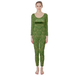 Stars In The Wooden Forest Night In Green Long Sleeve Catsuit by pepitasart