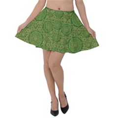 Stars In The Wooden Forest Night In Green Velvet Skater Skirt by pepitasart