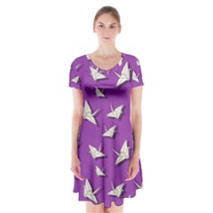 Paper Cranes Pattern Short Sleeve V-neck Flare Dress by Valentinaart
