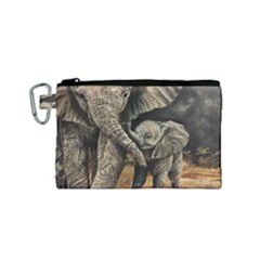 Elephant Mother And Baby Canvas Cosmetic Bag (small) by ArtByThree