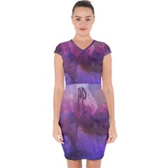 Ultra Violet Dream Girl Capsleeve Drawstring Dress  by NouveauDesign
