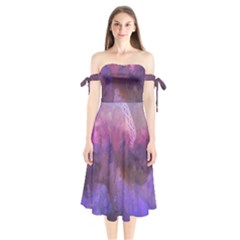 Ultra Violet Dream Girl Shoulder Tie Bardot Midi Dress by NouveauDesign