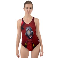 Funny, Cute Parrot With Butterflies Cut-out Back One Piece Swimsuit by FantasyWorld7
