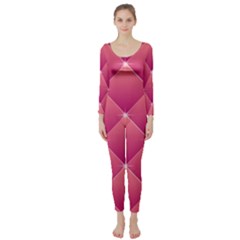 Pink Background Geometric Design Long Sleeve Catsuit by Nexatart