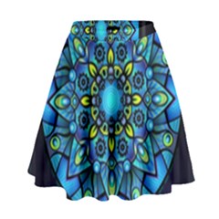 Mandala Blue Abstract Circle High Waist Skirt by Nexatart