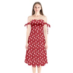 Floral Dots Red Shoulder Tie Bardot Midi Dress by snowwhitegirl