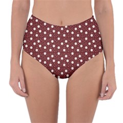 Floral Dots Maroon Reversible High-waist Bikini Bottoms by snowwhitegirl