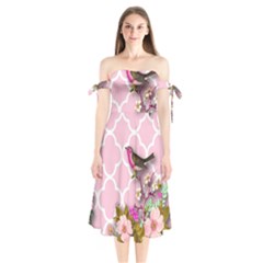 Shabby Chic,floral,bird,pink,collage Shoulder Tie Bardot Midi Dress by NouveauDesign
