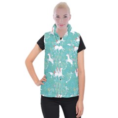 Magical Flying Unicorn Pattern Women s Button Up Puffer Vest by Bigfootshirtshop