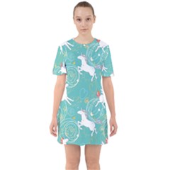 Magical Flying Unicorn Pattern Sixties Short Sleeve Mini Dress by Bigfootshirtshop