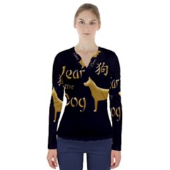 Year Of The Dog - Chinese New Year V-neck Long Sleeve Top by Valentinaart