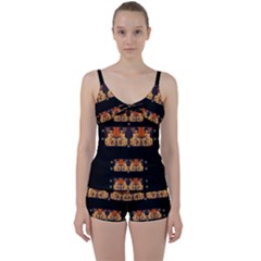 Geisha With Friends In Lotus Garden Having A Calm Evening Tie Front Two Piece Tankini by pepitasart