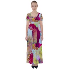 Art Detail Abstract Painting Wax High Waist Short Sleeve Maxi Dress by Nexatart