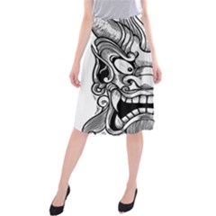 Japanese Onigawara Mask Devil Ghost Face Midi Beach Skirt by Alisyart
