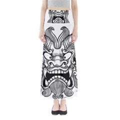 Japanese Onigawara Mask Devil Ghost Face Full Length Maxi Skirt by Alisyart