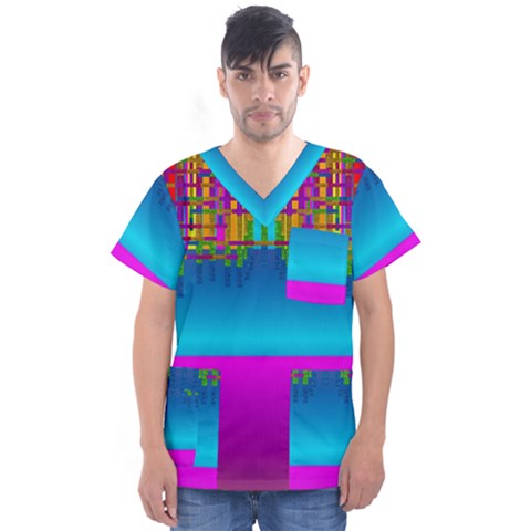 Sky Earth And Star Fall Men s V-neck Scrub Top by pepitasart