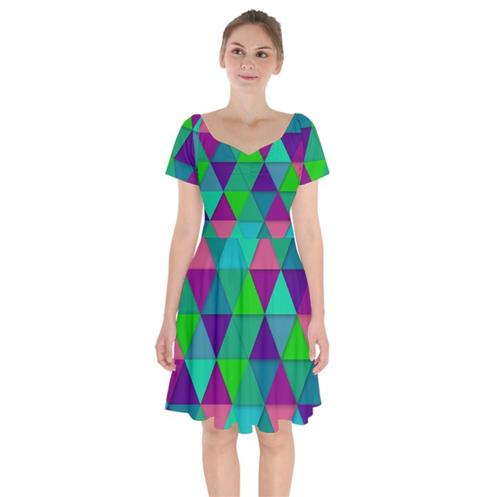 Background Geometric Triangle Short Sleeve Bardot Dress