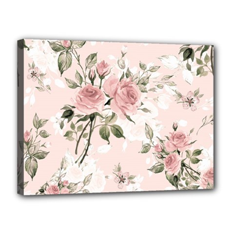 Pink Shabby Chic Floral Canvas 16  X 12  by NouveauDesign