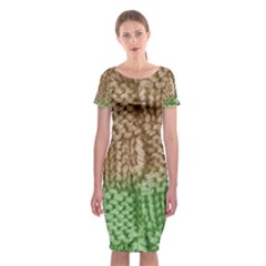 Knitted Wool Square Beige Green Classic Short Sleeve Midi Dress by snowwhitegirl