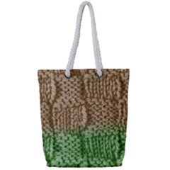 Knitted Wool Square Beige Green Full Print Rope Handle Tote (small) by snowwhitegirl