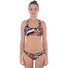Floral Zebra Print Cross Back Hipster Bikini Set