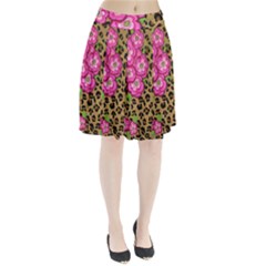 Floral Leopard Print Pleated Skirt