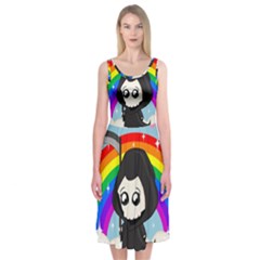 Cute Grim Reaper Midi Sleeveless Dress by Valentinaart