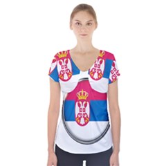 Serbia Flag Icon Europe National Short Sleeve Front Detail Top by Nexatart