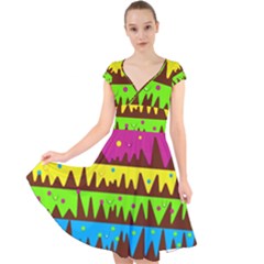 Illustration Abstract Graphic Cap Sleeve Front Wrap Midi Dress by Nexatart