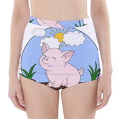 Go Vegan - Cute Pig High-waisted Bikini Bottoms by Valentinaart