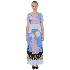 Go Vegan - Cute Pig High Waist Short Sleeve Maxi Dress by Valentinaart