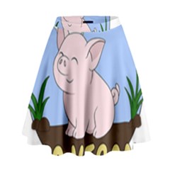 Go Vegan - Cute Pig High Waist Skirt by Valentinaart