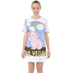 Go Vegan - Cute Pig Sixties Short Sleeve Mini Dress by Valentinaart