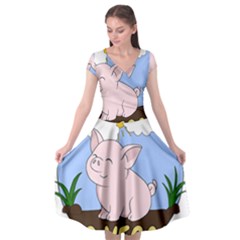 Go Vegan - Cute Pig Cap Sleeve Wrap Front Dress by Valentinaart