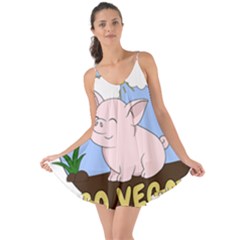 Go Vegan - Cute Pig Love The Sun Cover Up by Valentinaart