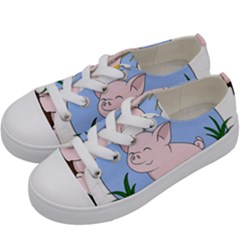 Go Vegan - Cute Pig Kids  Low Top Canvas Sneakers by Valentinaart