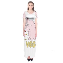 Go Vegan - Cute Pig And Chicken Short Sleeve Maxi Dress by Valentinaart