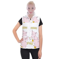 Friends Not Food - Cute Pig And Chicken Women s Button Up Puffer Vest by Valentinaart