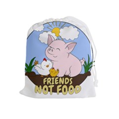 Friends Not Food - Cute Pig And Chicken Drawstring Pouches (extra Large) by Valentinaart