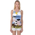 Friends Not Food - Cute Pig and Chicken One Piece Boyleg Swimsuit