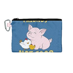 Friends Not Food - Cute Pig And Chicken Canvas Cosmetic Bag (medium) by Valentinaart